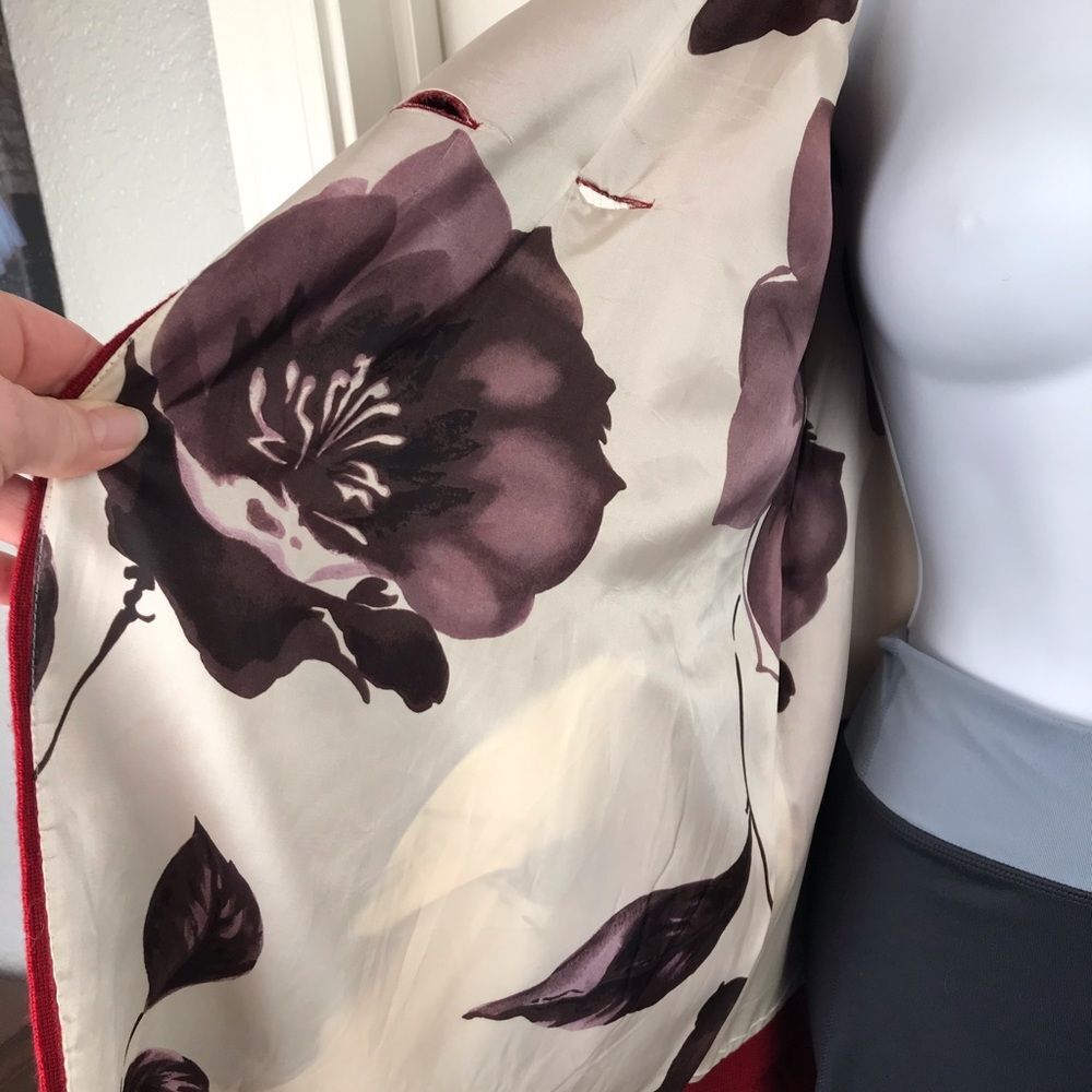 Talbots Red 100% Merino Wool Floral Lined Jacket M - Picture 5 of 8